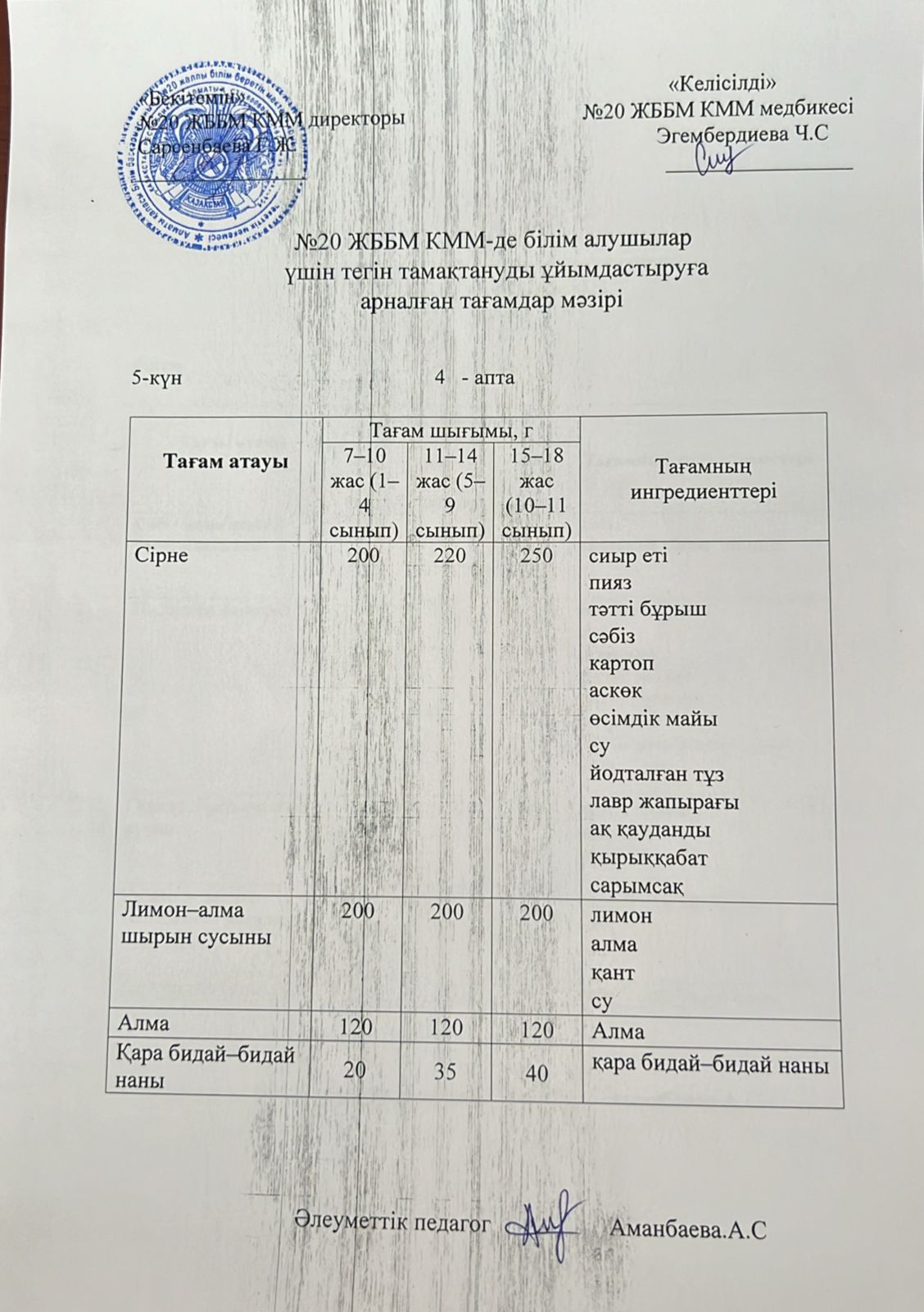 ас мәзірі/меню