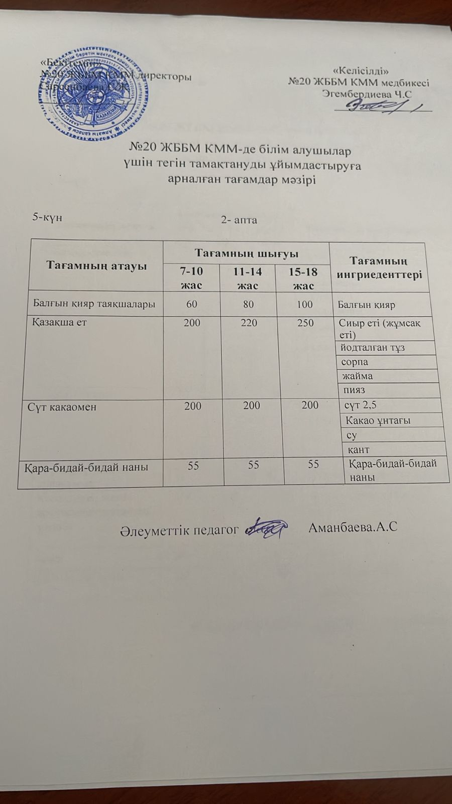 ас мәзірі/меню