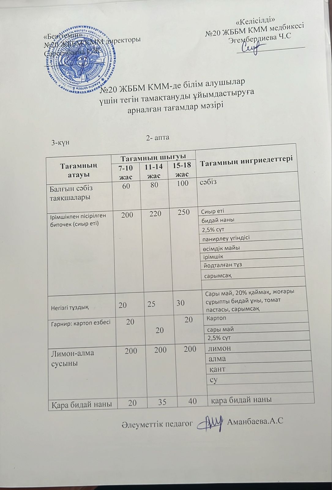 ас мәзірі/меню