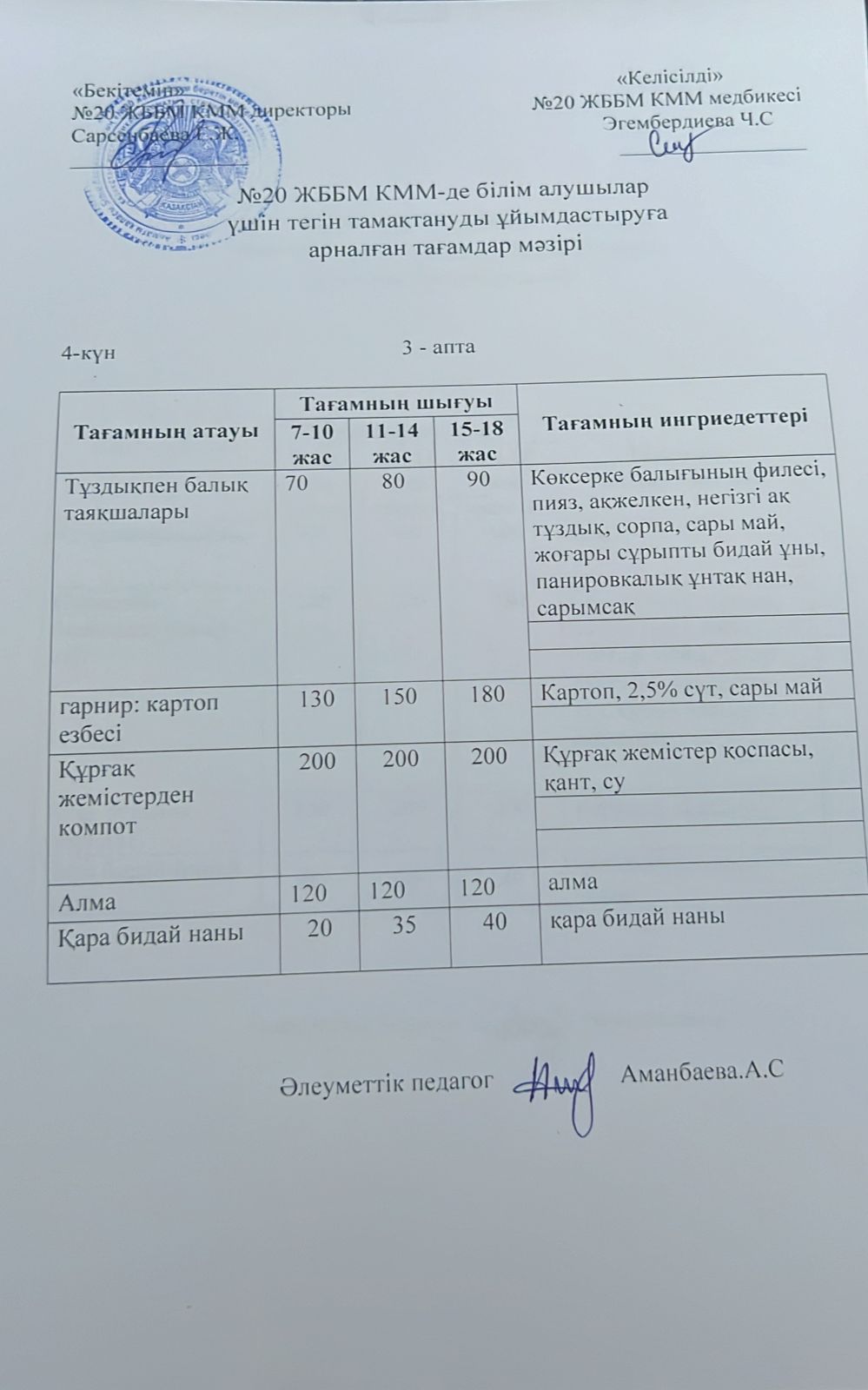 ас мәзірі/меню