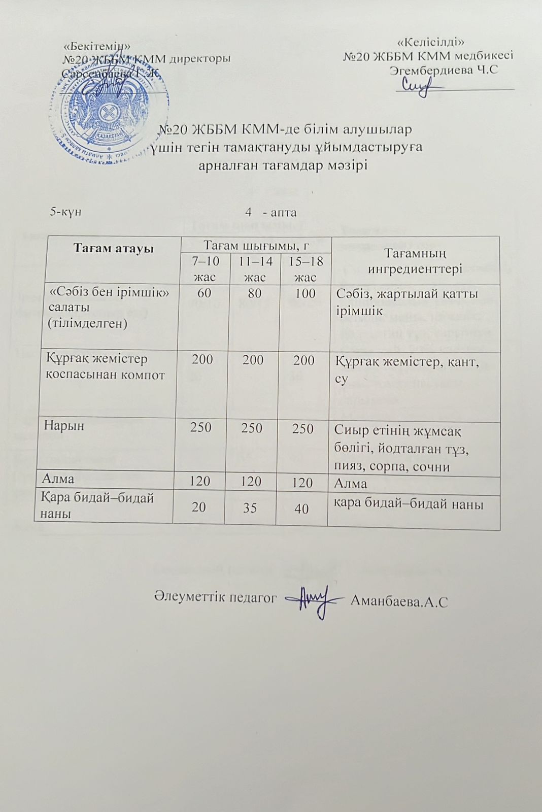 ас мәзірі/меню