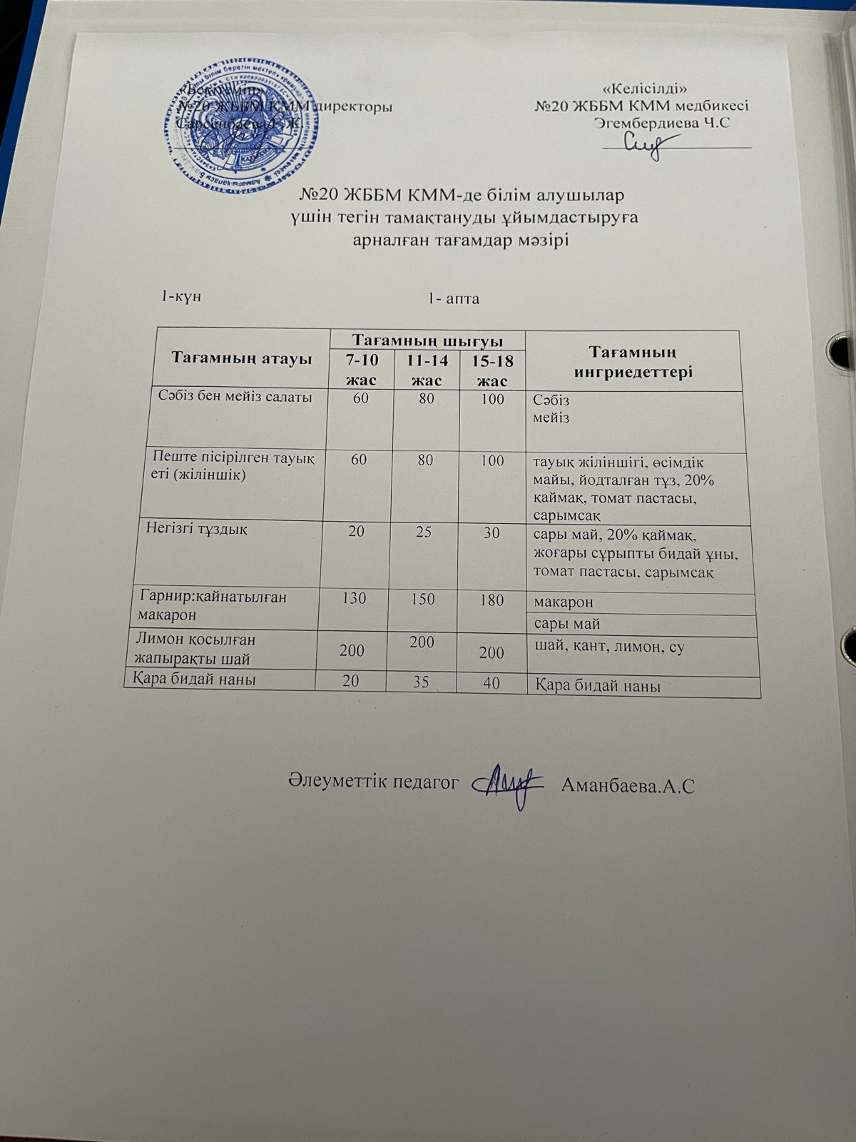 ас мәзірі \ меню