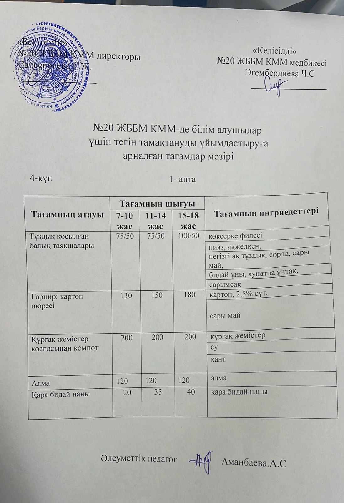 Ас мәзірі \ меню