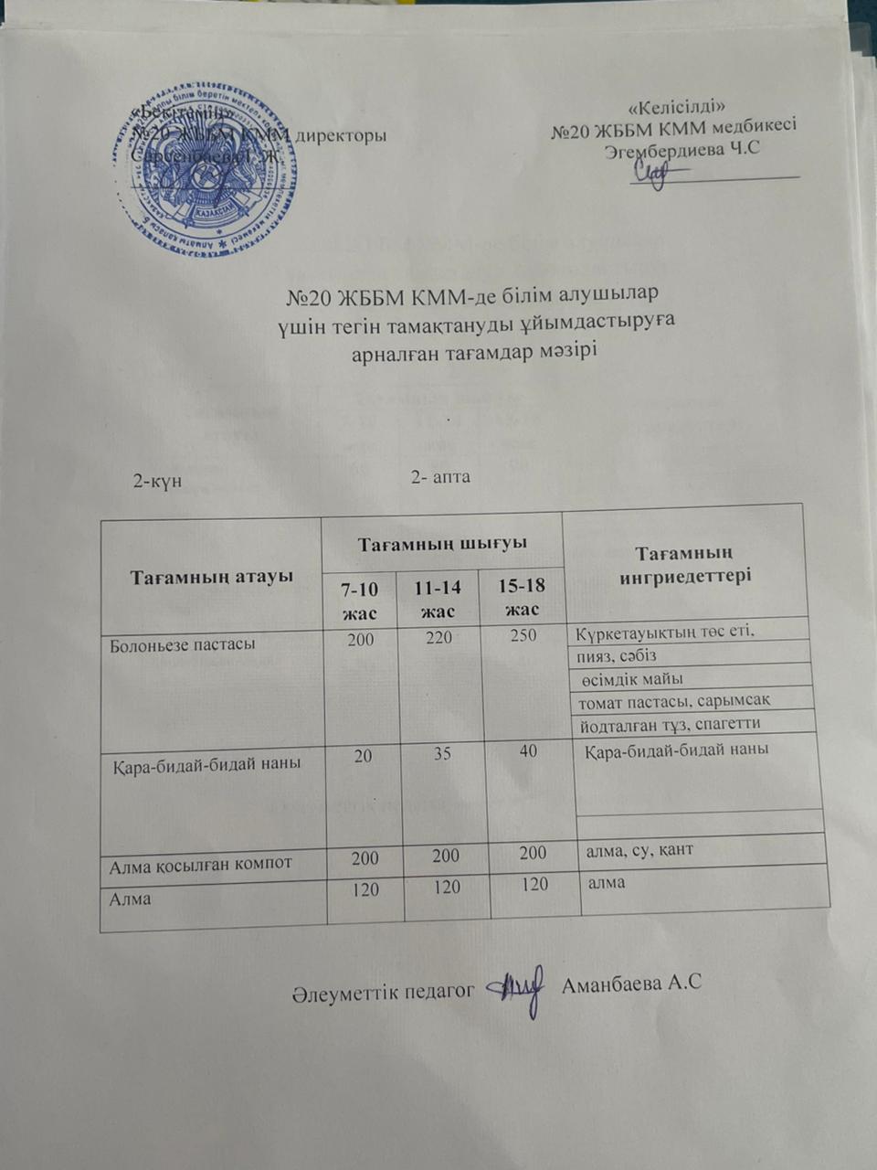 ас мәзірі/меню