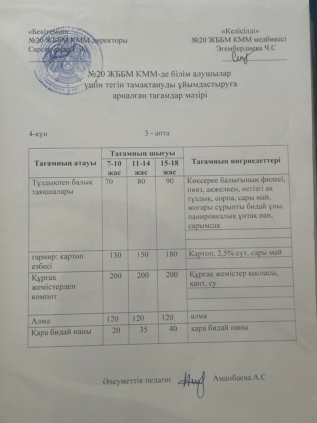 Ас мәзірі\ меню