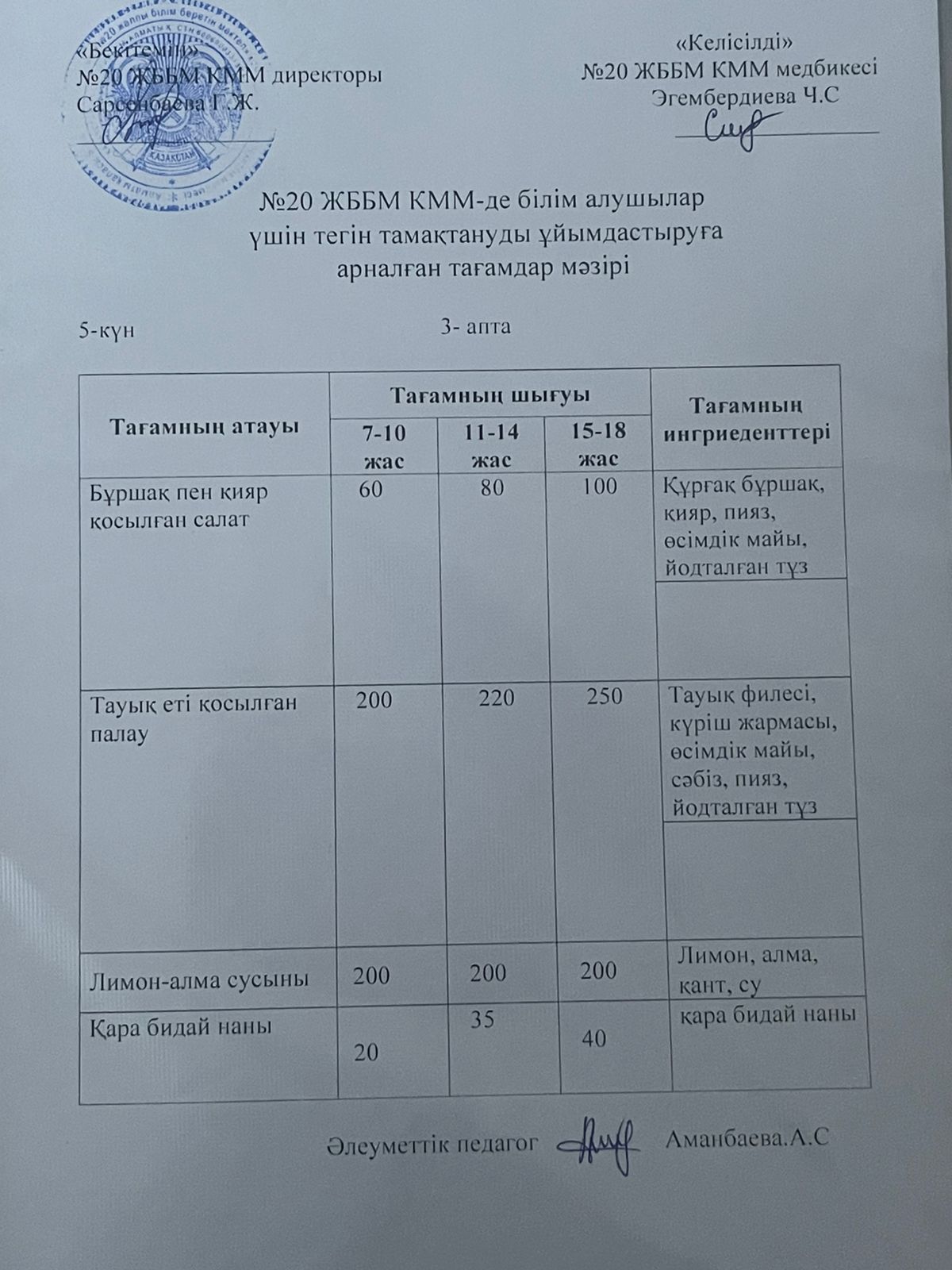 Ас мәзірі \ меню