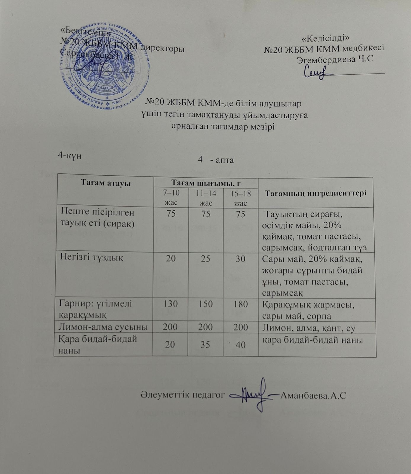 Ас мәзірі \ меню