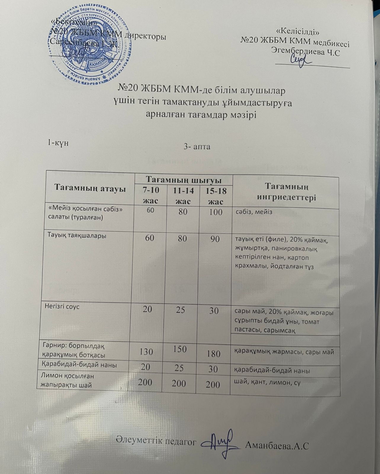 Ас мәзірі \ меню